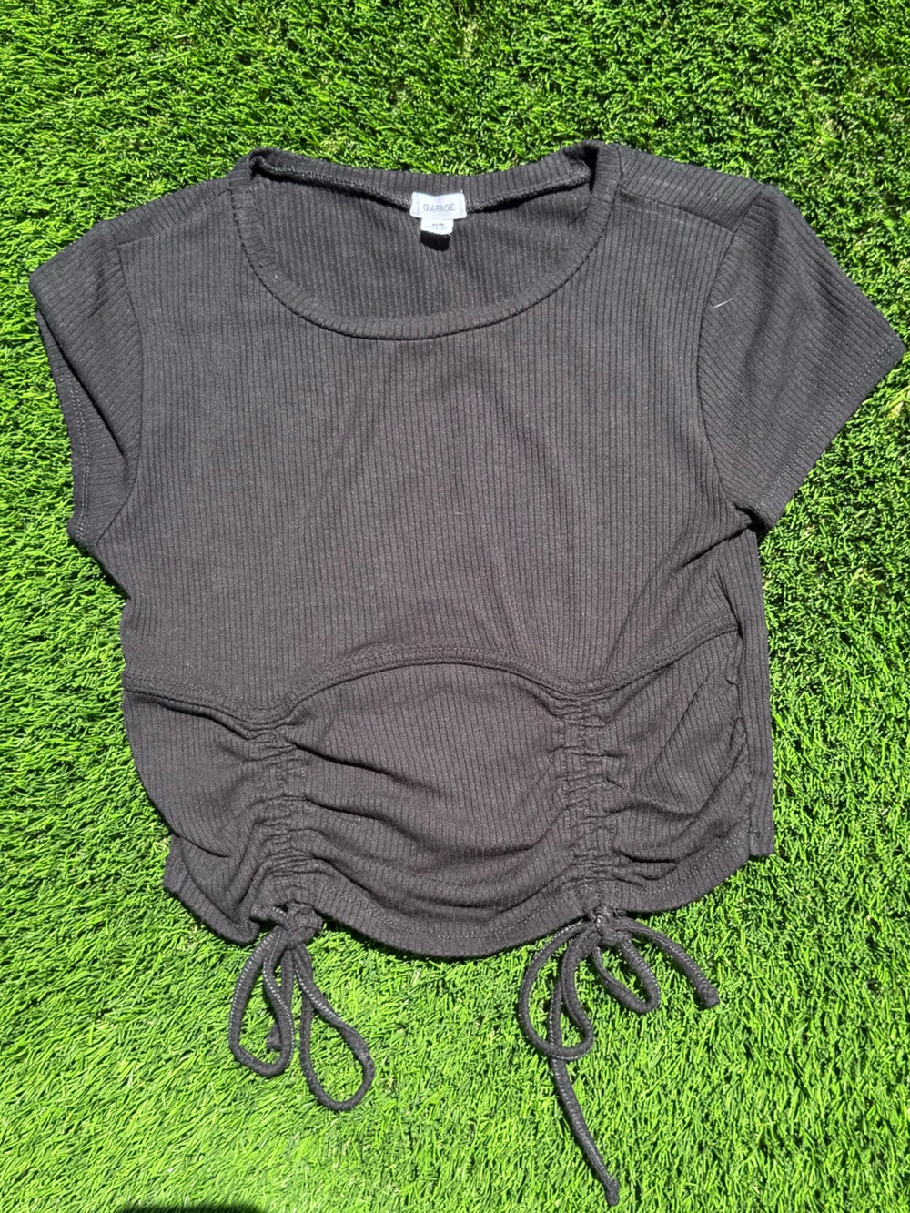 Garage Black Ribbed Cinch Top